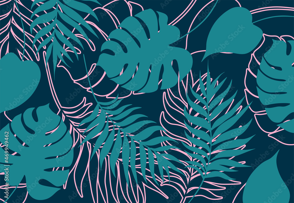 Poster abstract background with simple tropical leaves pattern