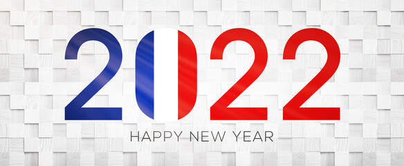 Creative (France) Flag Design with 2022 Year, Happy new Year, 3D illustration.