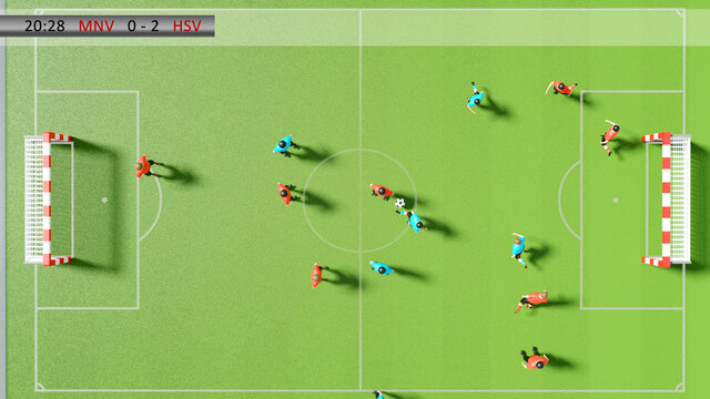 Sports Video Game, Illustration. Football Players On Field, Top View