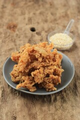 Crispy Fried Oyster Mushroom or Jamur Krispi. Oyster Mushroom Coated with Spiced Flour and Depp Fried. Usually Served with Tomato Sauce