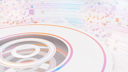 white circle technology work and multicolored light circle line,data wave motion,3d rendering