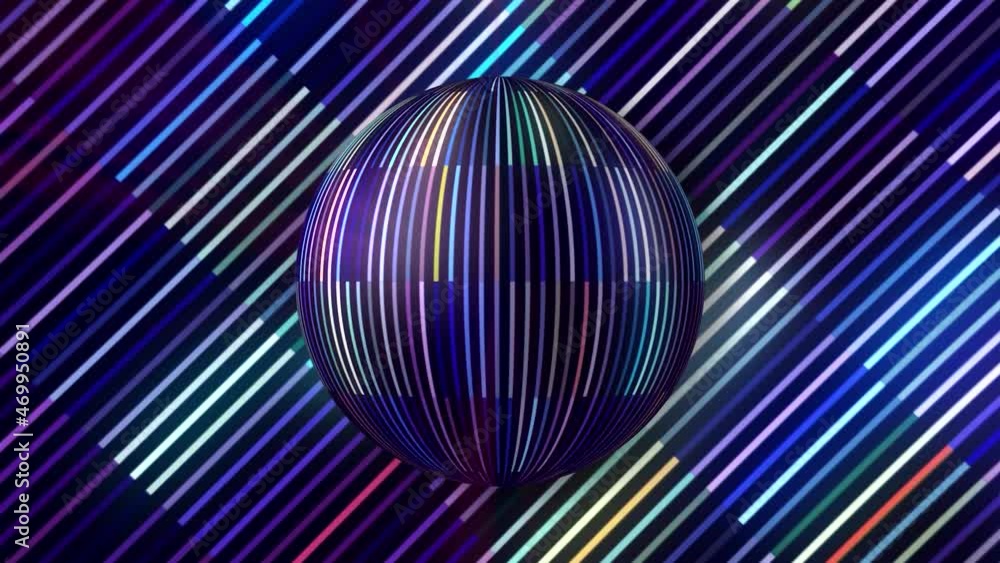 Poster bright multi colored geometric figure rotating on the background of rainbow lines. motion. beautiful