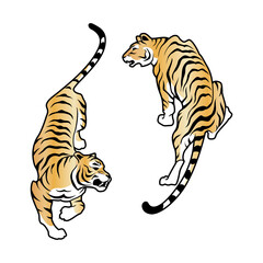 Gold two tigers in the Chinese style Happy new year 2022 golden