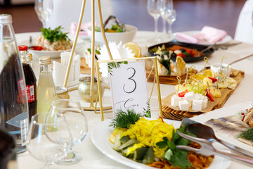 Table setting for an event party or wedding in the restaurant decorated 