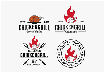 grilled chicken restaurant logo collections Premium Vector