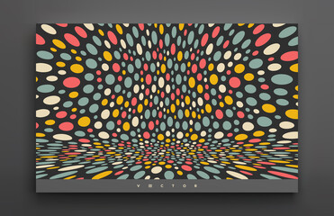 Abstract background with color circles. Chaotic particles in empty space. Dynamic vector illustartion.