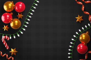 Christmas background with spheres and lights. 3d Illustration