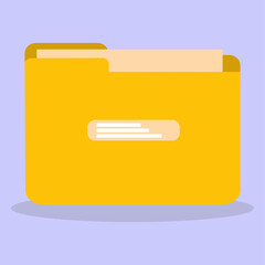 Illustrations of a yellow folder with documents. Front view. Office folder with a flat design.