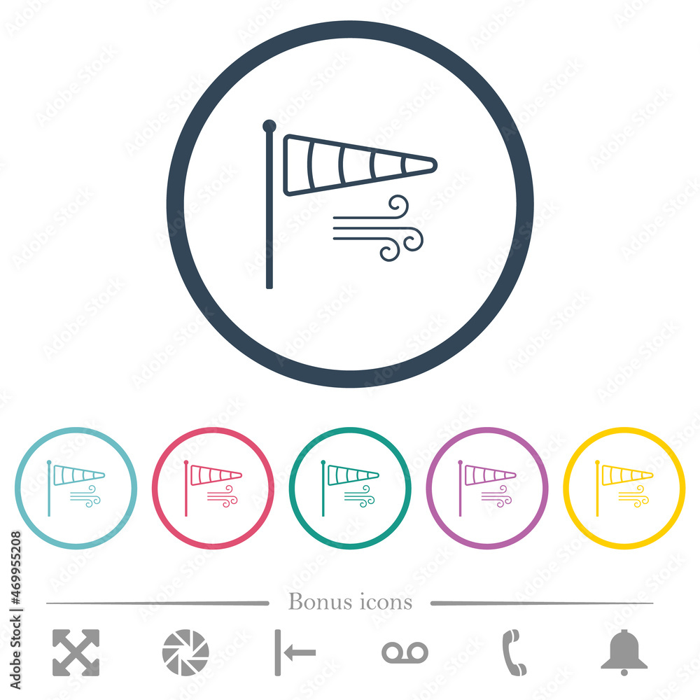 Poster windsock indicator with wind outline flat color icons in round outlines