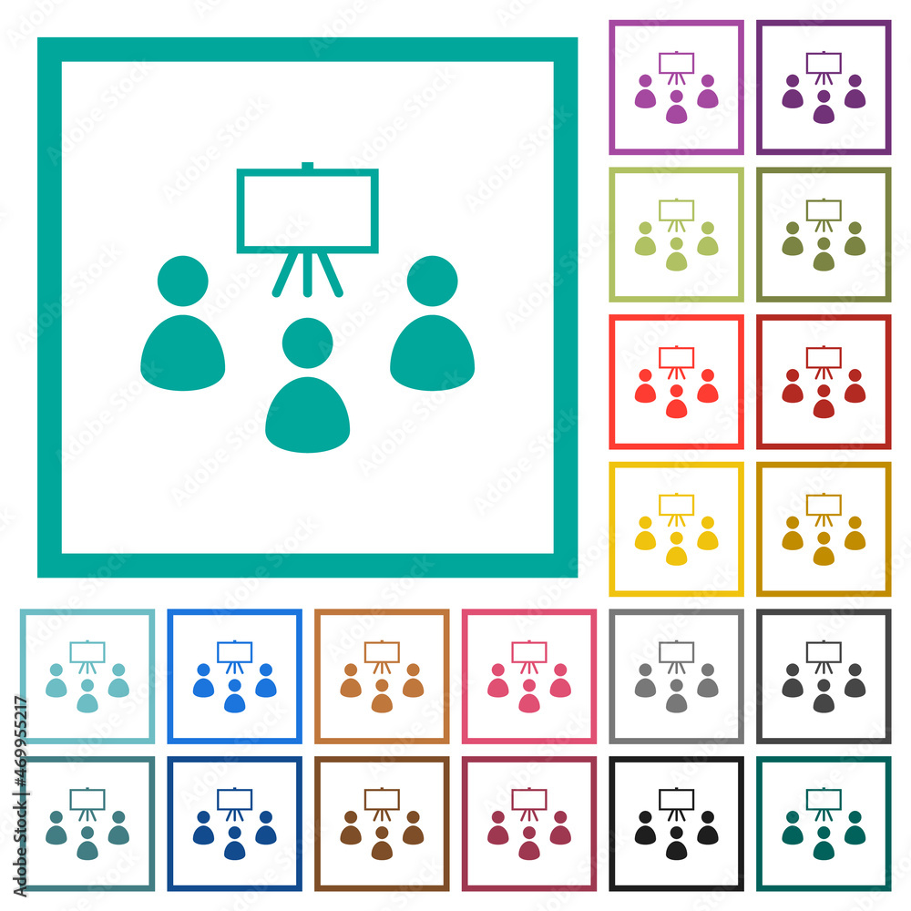 Poster classroom flat color icons with quadrant frames