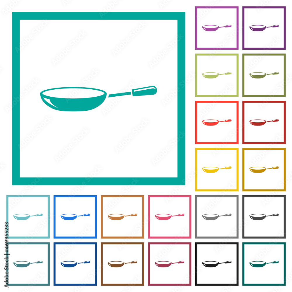 Poster glossy frying pan flat color icons with quadrant frames