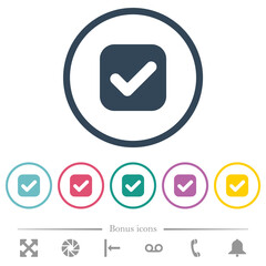 Checkbox solid flat color icons in round outlines - obrazy, fototapety, plakaty