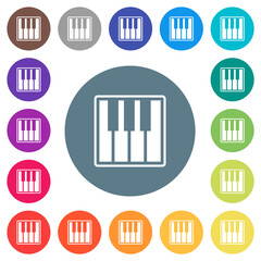 Piano keyboard alternate flat white icons on round color backgrounds