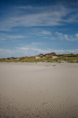 sand dunes and beach against the blue sky