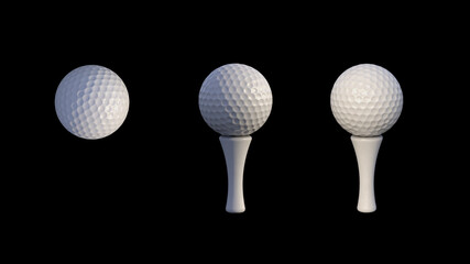 Golf ball on a rack on a black background