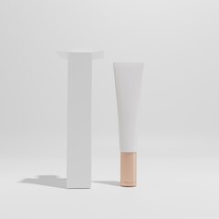 white cosmetic tube with gold cap and  open box on white background 3d render