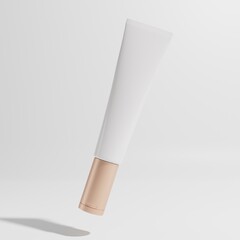white cosmetic tube flying on white background 3d render