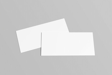 Gift voucher or DL brochure mockup on the gray background. Blank empty space realistic object.
