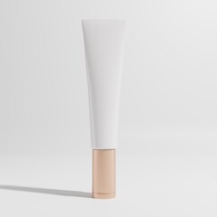 white cosmetic tube with gold cap on white background