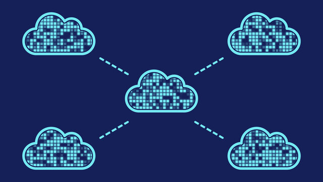 Communicating cloud computing concept illustration (blue)