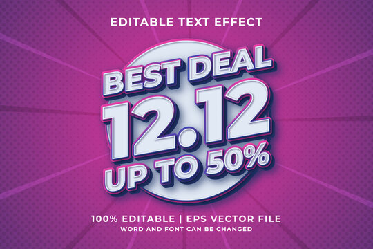 Editable text effect - 12.12 Best Deal 3d template style premium vector