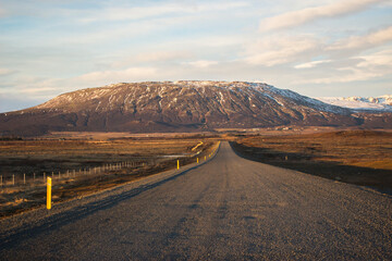 the road to the mountains in Iceland