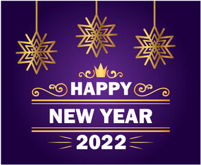Fototapeta na wymiar Happy New Year 2022 Holiday Illustration Vector Abstract Gold And White With Purple Gradient Background