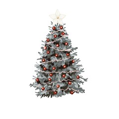 watercolor winter Christmas tree isolated on a white background. blue Christmas tree