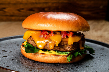 fast food burger classic american food with smoked meat