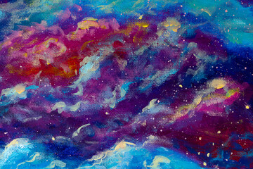 Obraz na płótnie Canvas Cosmic blue purple clouds in universe abstract background painting illustration