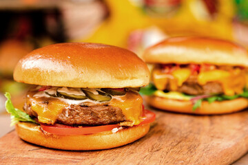 fast food burger classic american food with smoked meat