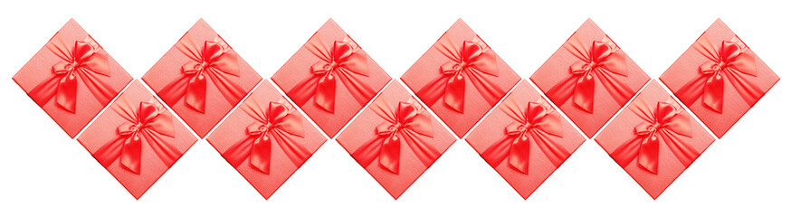 Zigzag banner with red gift boxes. Isolated white background. For Black Friday discounts and sales