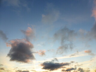 The sky is blue, clouds at sunset