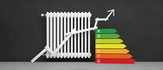Classic Radiator with arrow in front of background - 3D Illustration