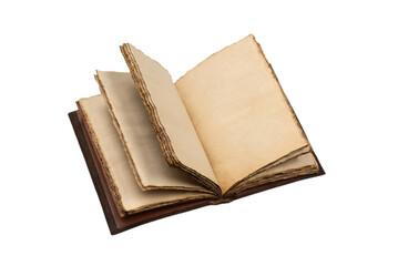 An open empty old notebook isolated on a white background.