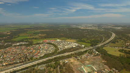 Traffic Aerial Ormeau M1 Motorway Highway towards Gold Coast, Queensland, Australia 
