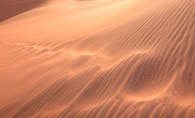 Fototapeta na wymiar Red sand dunes covered in footprints - Footprints in desert sand covered by wind - Dead Vlei - Sossusvlei, Namib desert, Namibia