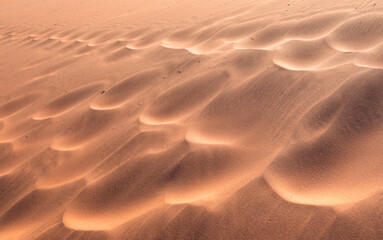Red sand dunes covered in footprints - Footprints in desert sand covered by wind - Dead Vlei - Sossusvlei, Namib desert, Namibia