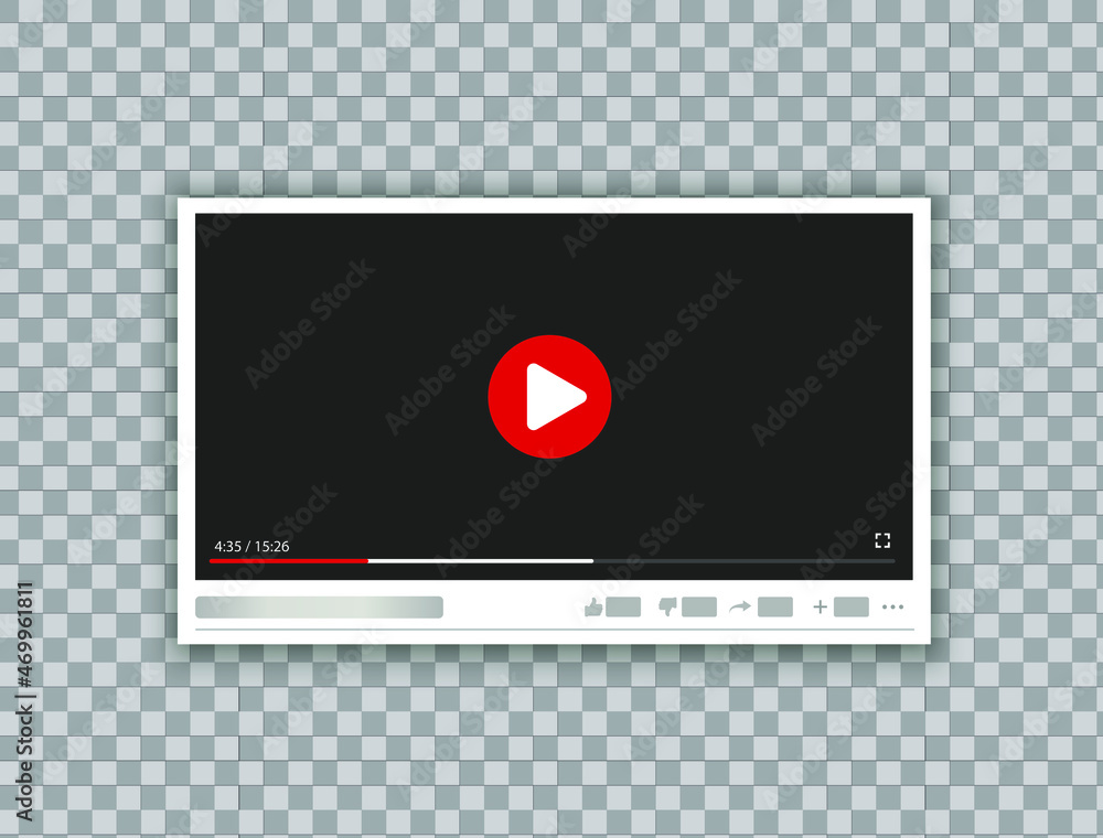 Poster video player design template with shadow for web and mobile apps. vector illustration in flat style 