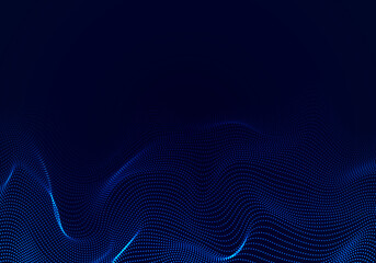 Blue particle wave background. Abstract dynamic mesh. Big data technology. Vector mesh illustration.