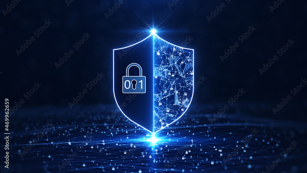 Fototapete data protection is a concept in cybersecurity and privacy technologies. there is a shield in the mid