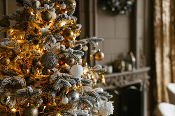 Christmas decorations on the Christmas tree close-up.