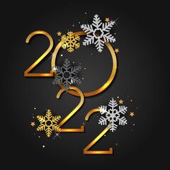 Naklejka na ściany i meble Happy New Year 2020 - Vector New Year background with gold numbers, shining snowflakes and stars on shining background. Christmas Greeting Card and Happy New Year Invitation.