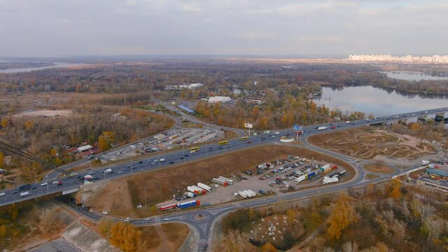 Kiev city, view of the North Bridge and the Dnieper 10.29.2021