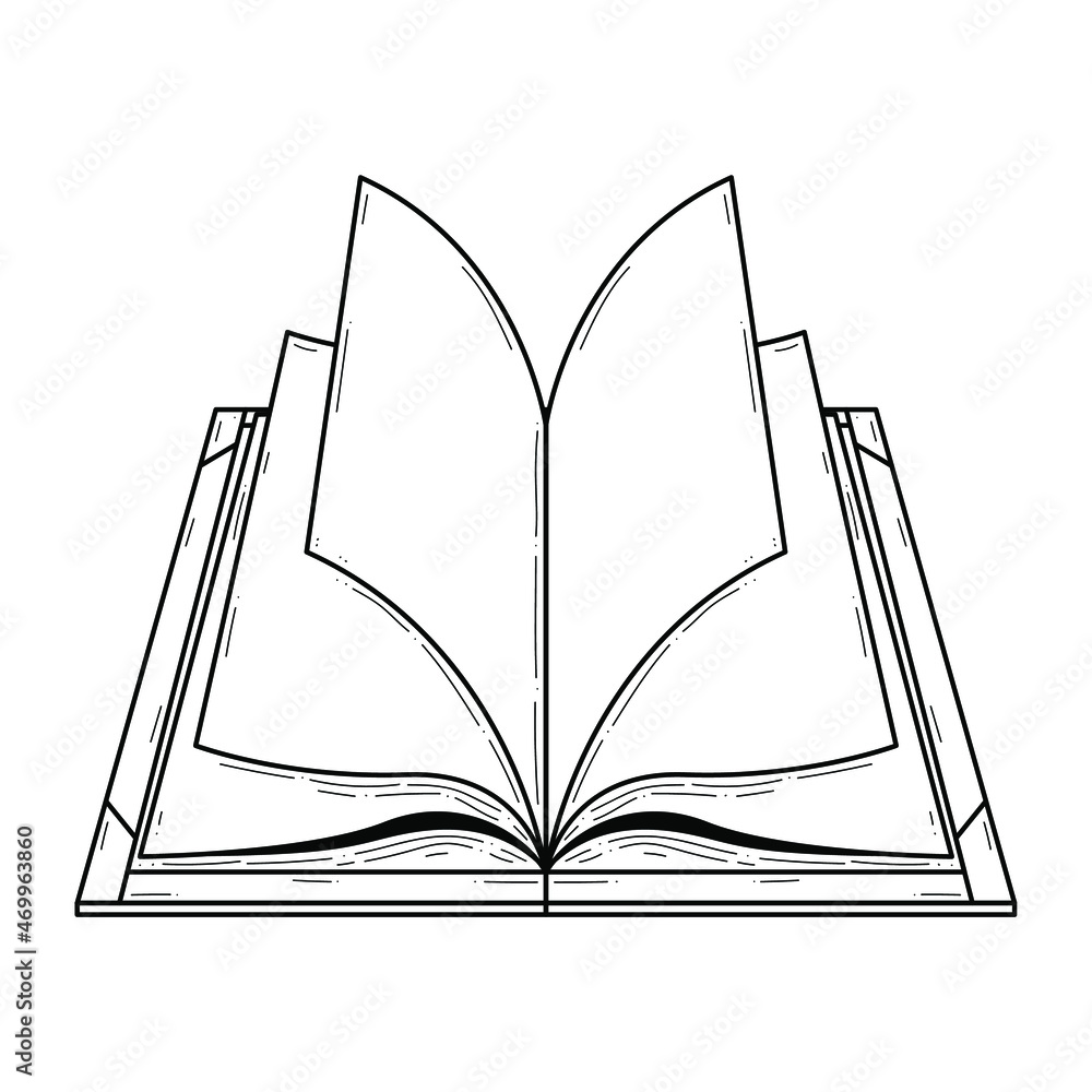Poster abstract black simple line open book doodle outline element vector design style sketch isolated on w