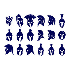 Spartan helmet set. Spartan warrior head vector illustration.