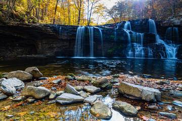 Fall Foliage and  Brush Creek Falls, Brush Creek Nature Preserve, Athens, West Virginia, USA