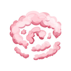 Pink circle cloud, fluffy magic in cartoon style isolated on white background. Smoke, fog cute decoration. Ui game asset.