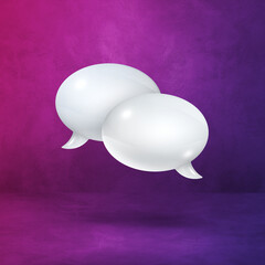 White speech bubbles on purple square background