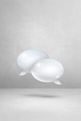 White speech bubbles on light grey vertical background